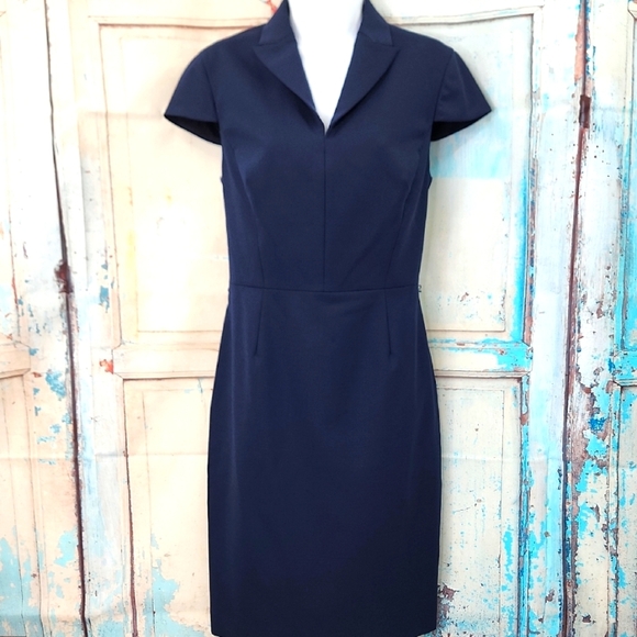 Brooks Brothers Wool Polyester Blend Navy V Neck Dress - Picture 1 of 6